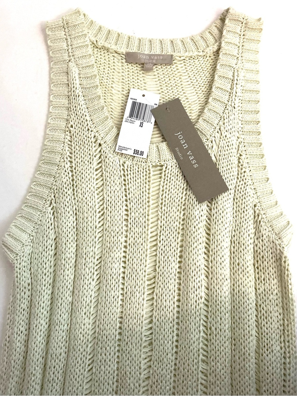 JOAN VASS Studio, Slv/less Knitted Hi-Lo Sweater Tank Top, Green Shade,Sz XS,NWT